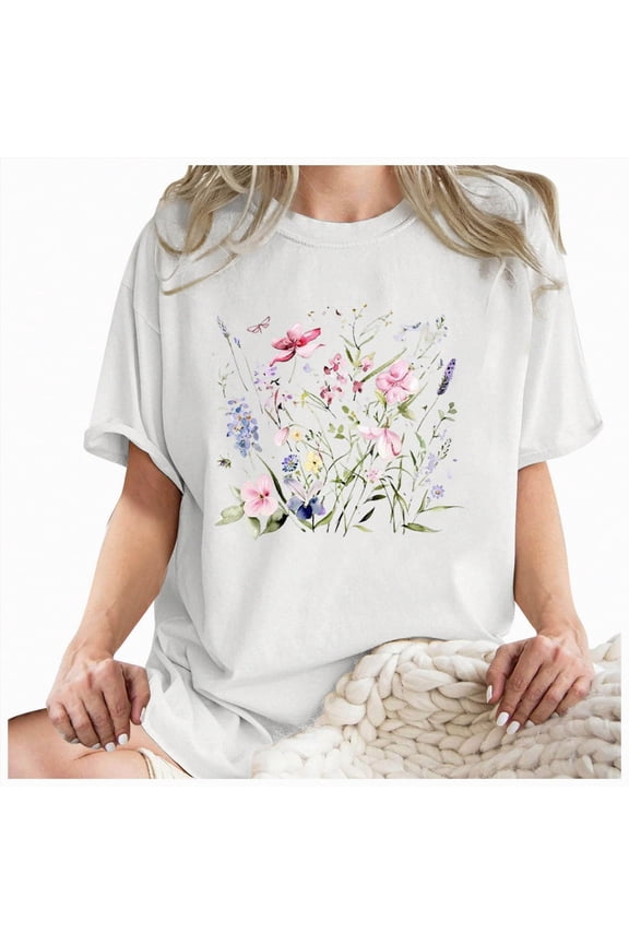 Cute Spring Tshirt Oversized Floral Graphic Tees Vintage Wildflower Shirt Womens Boho Hiking T Shirt Summer Plant Tops