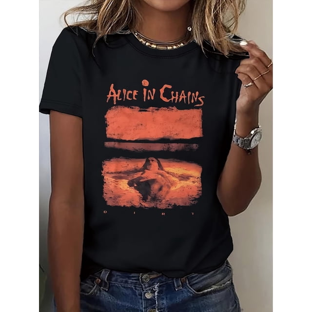 Camiseta De Mujer Ligera Y Suave VeranoAlice in Chains Graphic Tee for Women - Casual Crew Neck, Short Sleeve Top, Breathable Polyester, Machine Washable - Perfect for Spring & SummerFather's Day, M