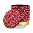 thumbnail image 2 of Serra Glam and Luxe Red Quatrefoil Velvet Fabric Upholstered Gold Finished Metal Storage Ottoman, 2 of 5