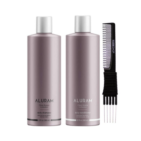 ALURAM Clean Beauty Collection Daily Shampoo (12 oz) and Conditioner (12 oz) with SLEEKSHOP Teasing Comb