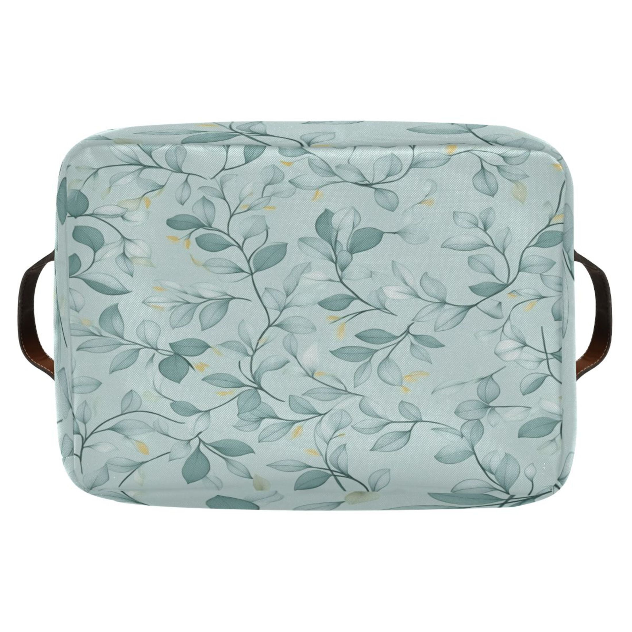 Seamless Green Leaf Foldable Storage Basket,Canvas Fabric Foldable Storage Bins with Handles Open Home Storage Bins Boxes for Toy Book Shelf Closet Baskets