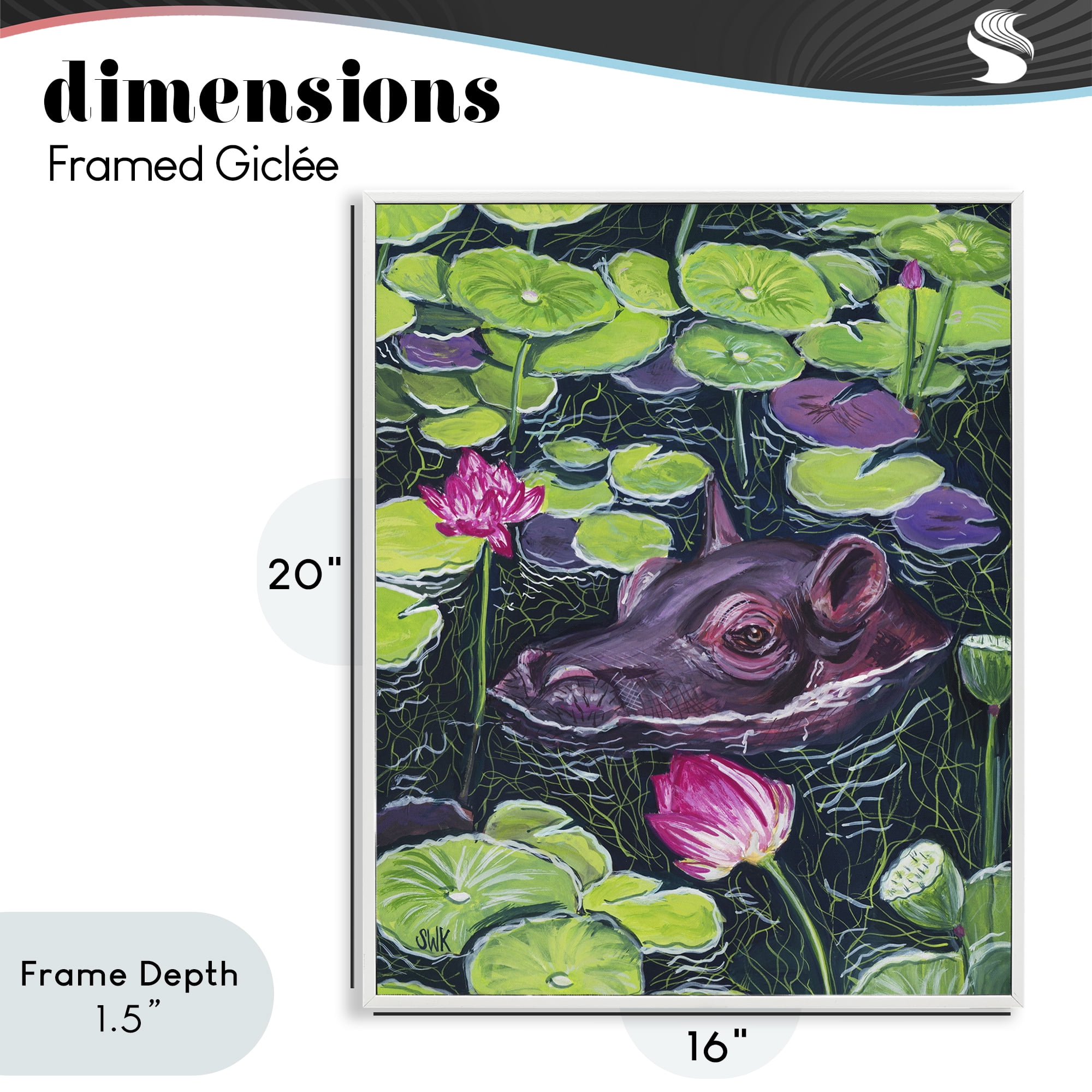 Stupell Industries Hippo & Blossoms Pond White Framed Giclee Art, design by Sarah Waldron Kimball