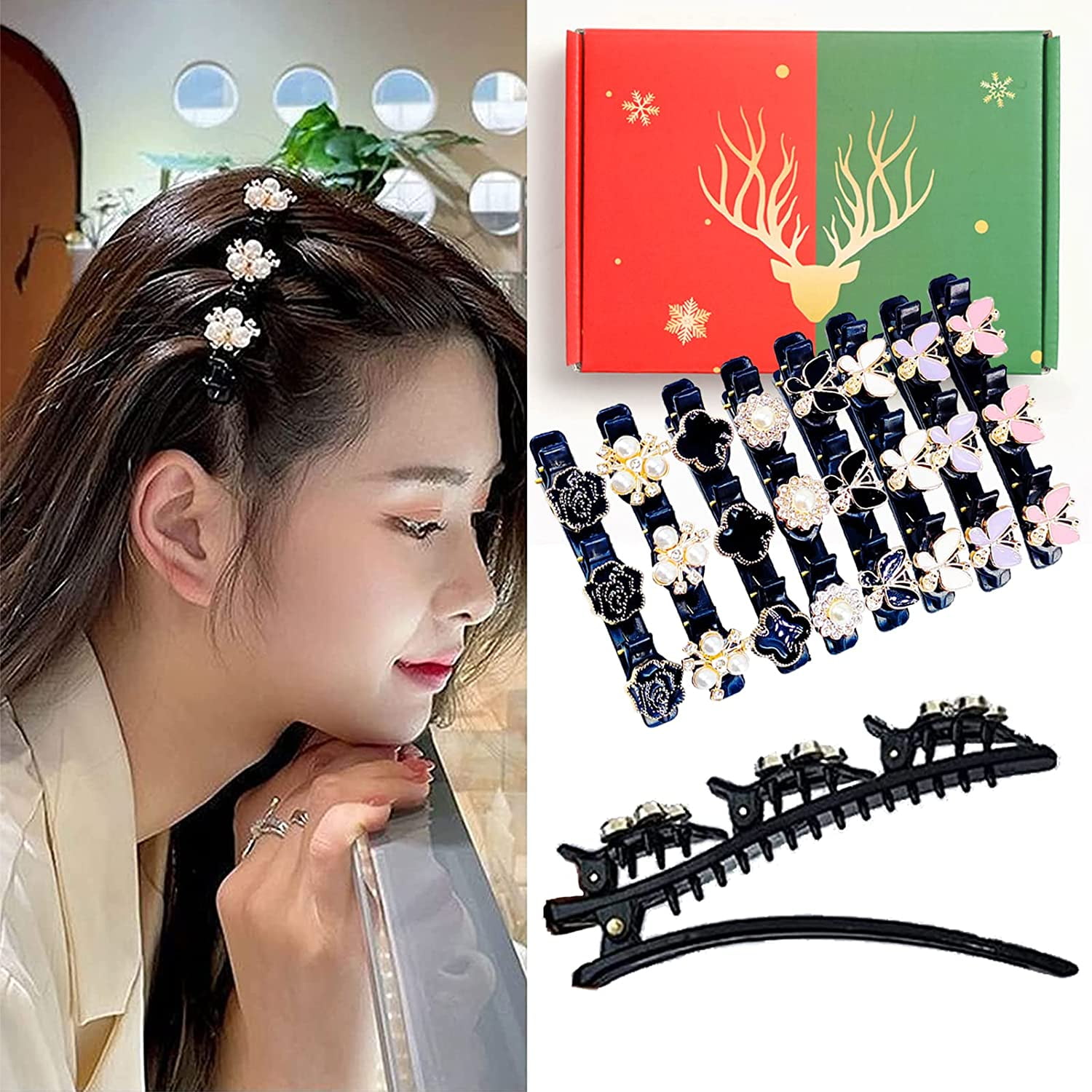 8PCS Sparkling Crystal Stone Braided Hair Clips for Women, Large