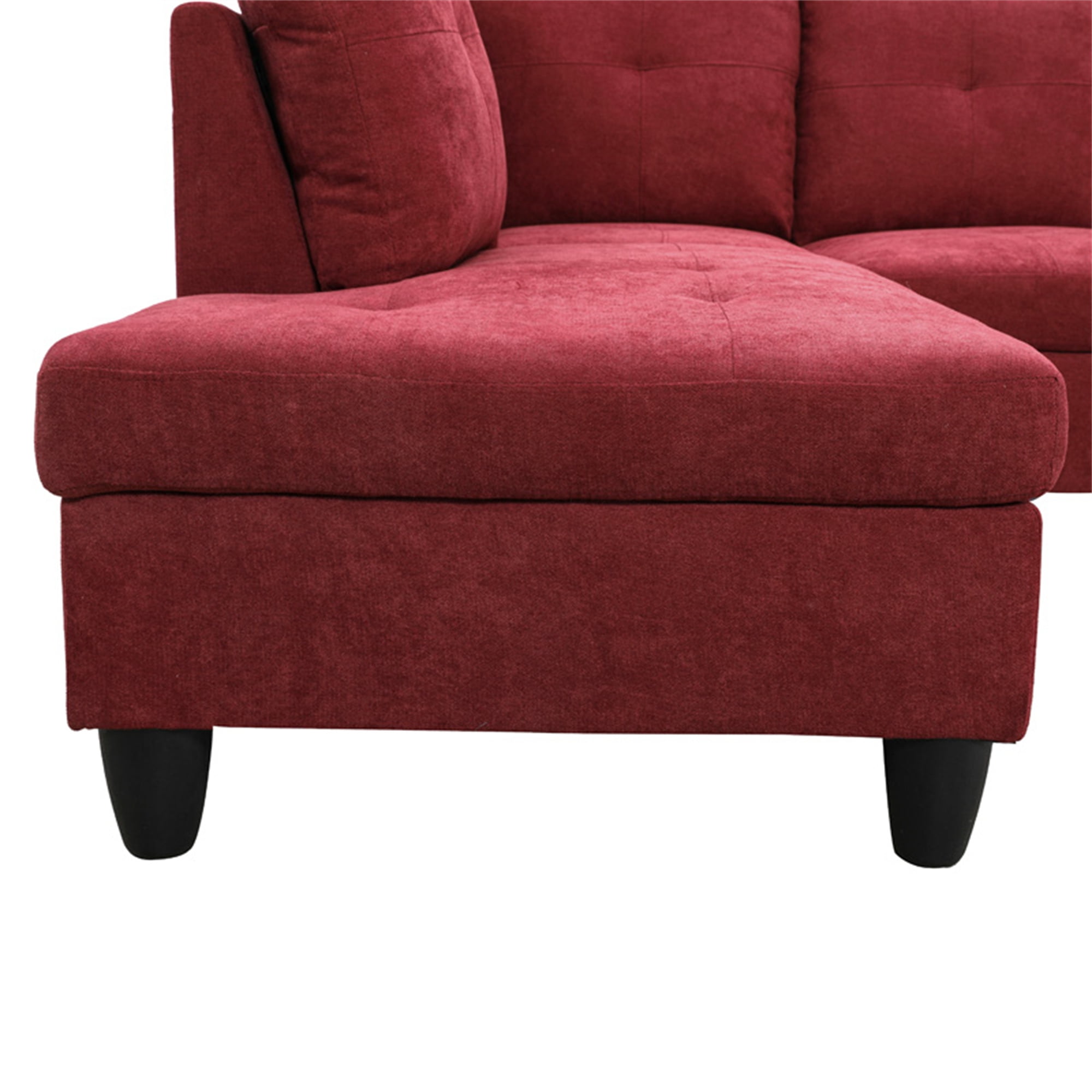 Aukfa Sectional Sofa, Living Room Couch with Storage Ottoman, Right Facing Chaise, Flannel, Red