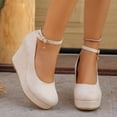 thumbnail image 6 of QQAMB Wedges for Women Closed Round Toe Ankle Strap Platform High Heel Wedge Pumps 6 Inches Dress Shoes, 6 of 8