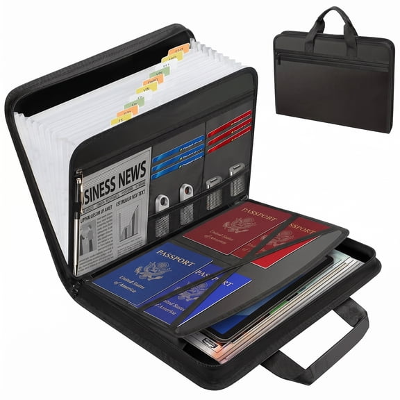 Fireproof Accordion File Organizer, 13-Pocket Expanding Folder with Handle & Labels, Portable Storage for Home/Travel/Office, Secure Case for A4/Letter Papers & Important Documents
