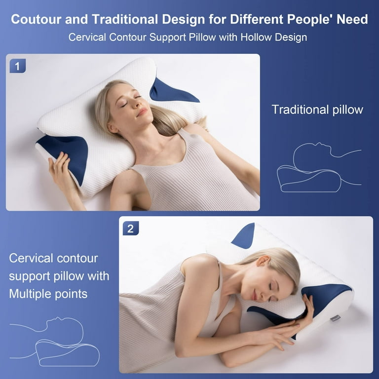 Ocuuziisu Cervical Pillow for Neck and Shoulder Pain Relief, Contour Memory  Foam Neck Support Pillow, Ergonomic Orthopedic Sleeping Bed Pillow for Side  Back Stomach Sleepers, Breathable Cover, 2PCS 