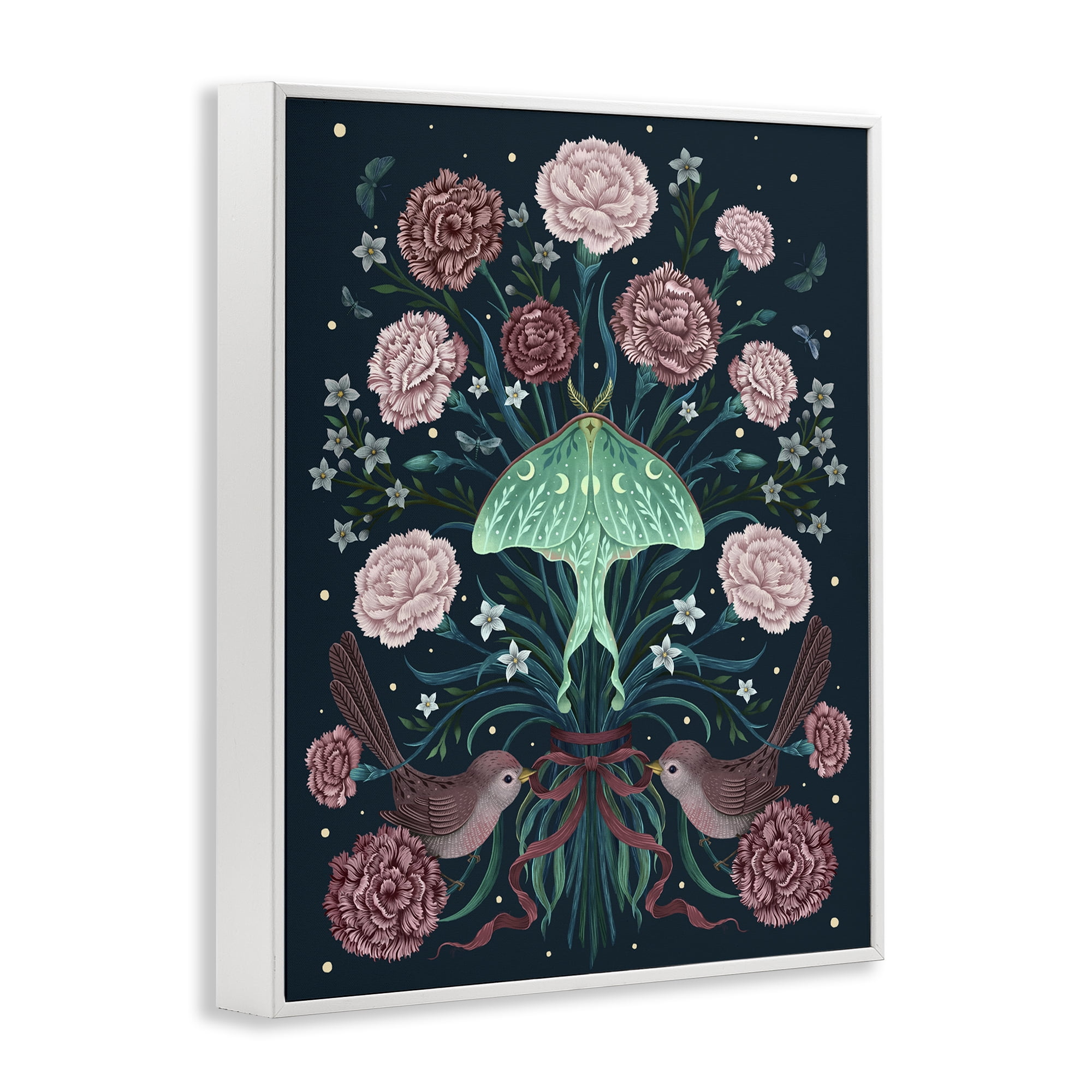 Stupell Industries January Carnations & Moth White Framed Giclee Art, design by Episodic Drawings