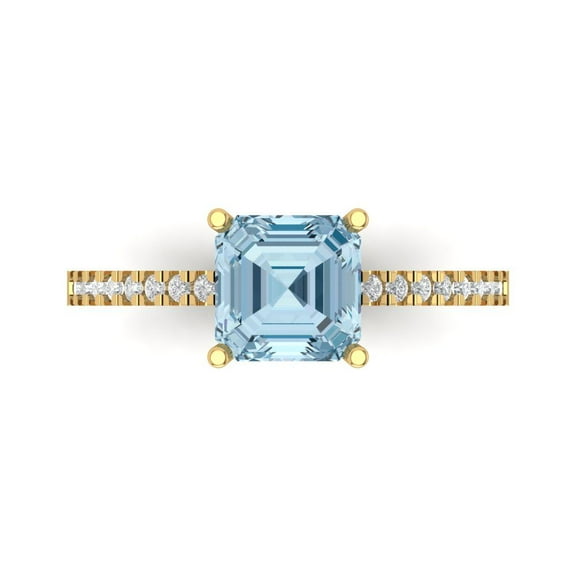 Solitaire with Accents Engagement Ring for Women - 2.7ct Natural Aquamarine in 18K Yellow Gold Promise Ring