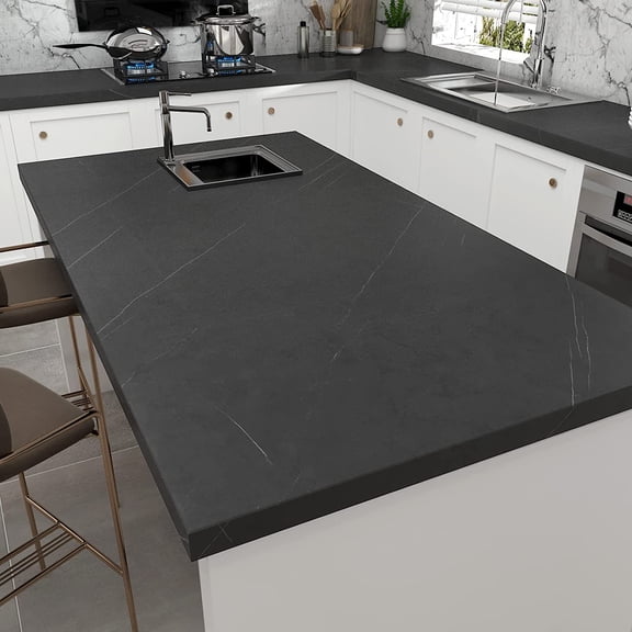 Black Marble Contact Paper for Countertops, 30" x 120" Matte Peel and Stick Marble Wallpaper, Waterproof Self Adhesive Vinyl Wrap for Kitchen Counters, Bathroom Cabinets, Easy DIY Makeover