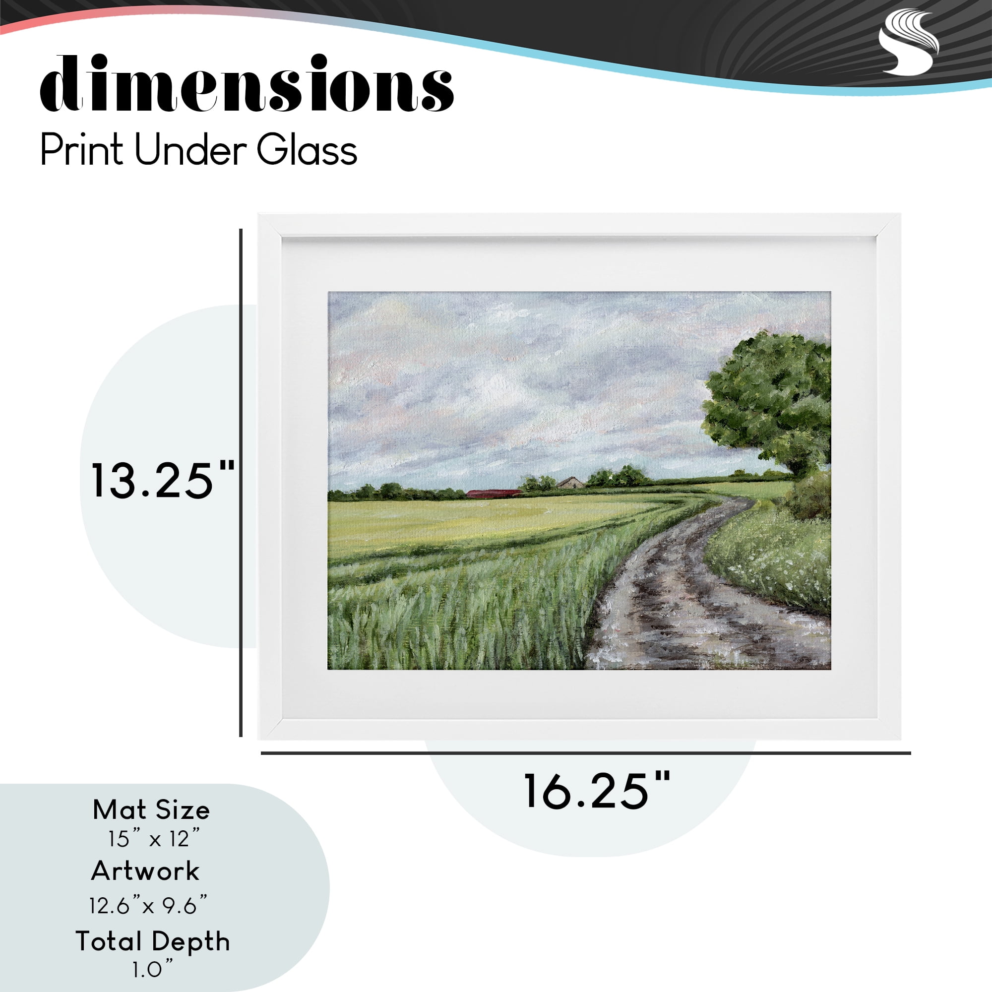 Winding Country Roads White Framed Print Under Glass, design by Leah Noel Art