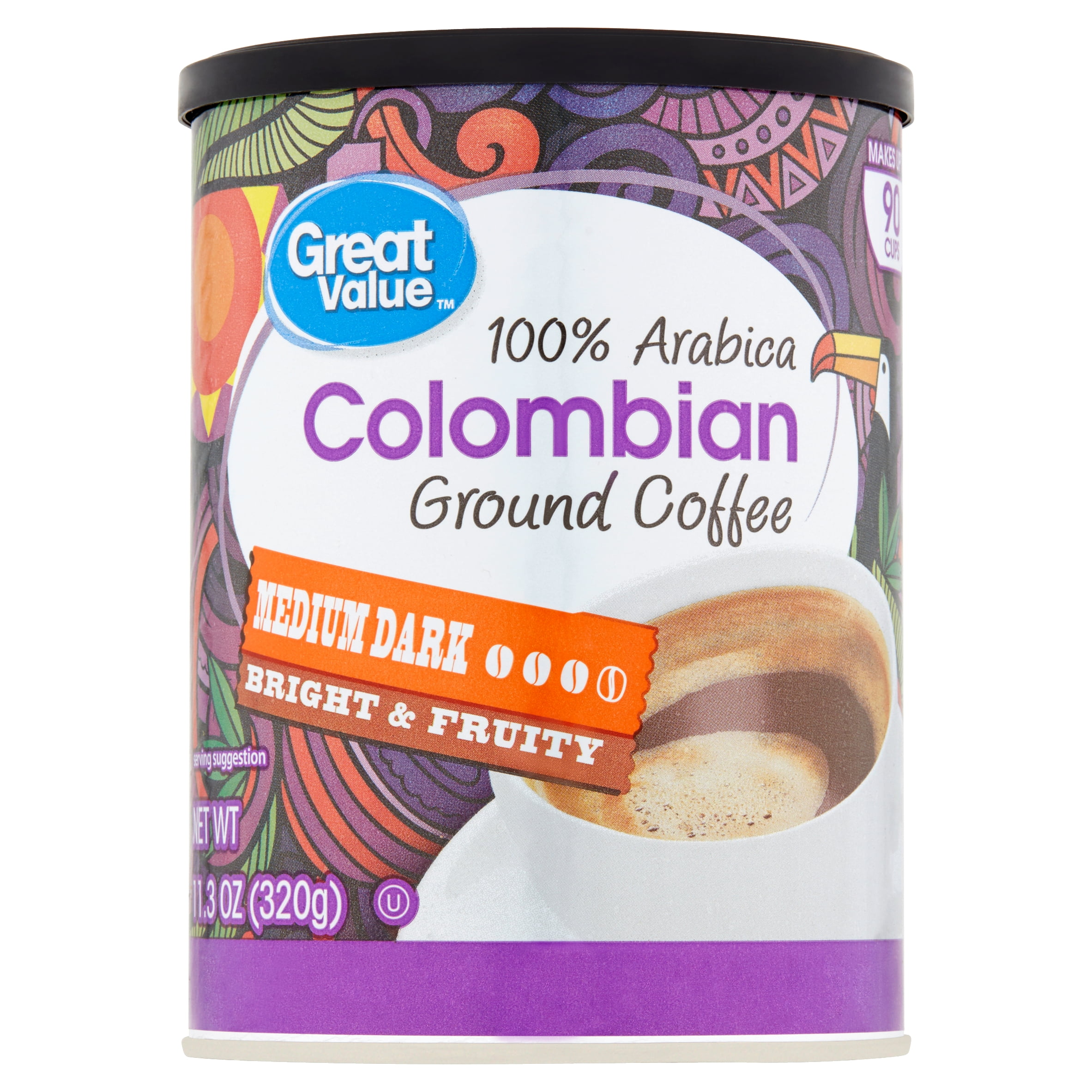 Great Value 100 Arabica Colombian Medium Dark Ground Coffee, 11.3 oz