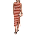 thumbnail image 1 of Vestido PRETTYGARDEN Midi a Rayas Sin Mangas Rojo Óxido XXL, 1 of 5