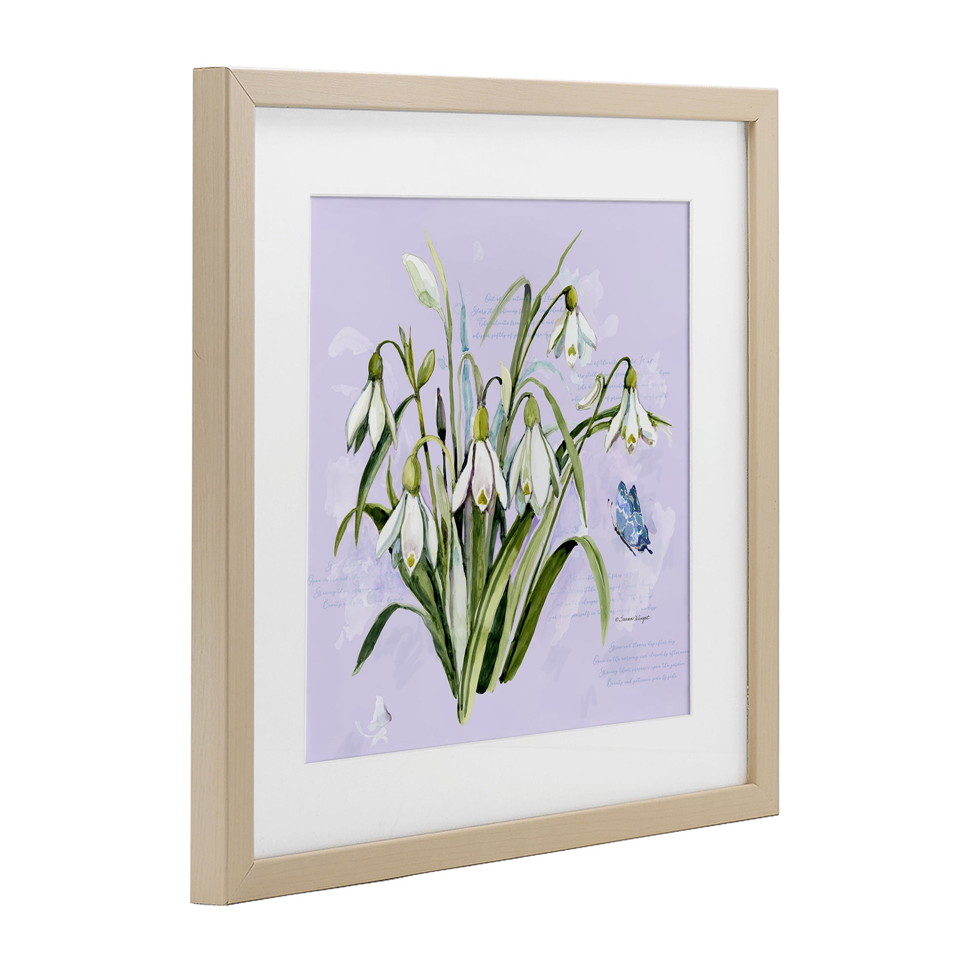 Stupell Industries Snowdrops with Vintage Writings Birch Framed Print Under Glass, design by Susan Winget