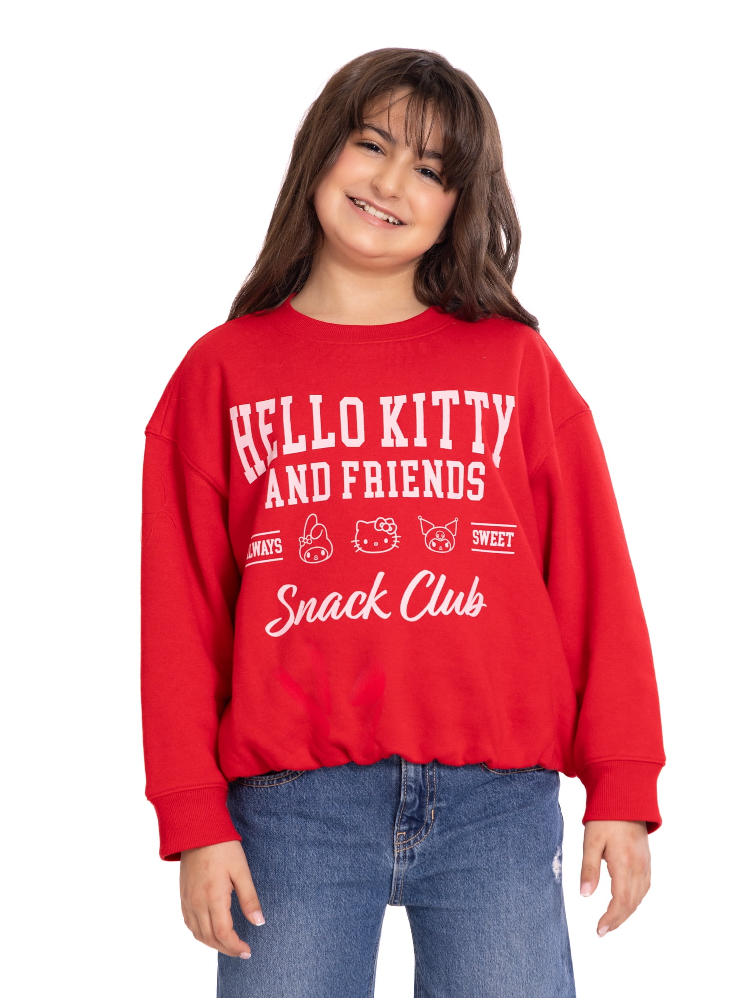 Wonder Nation Hello Kitty Girls Graphic Bubble Hem Top with Long Sleeves, Sizes 4-16