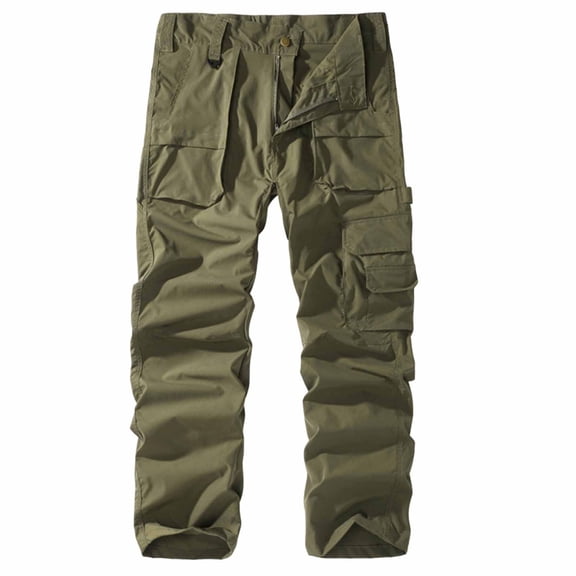Kilaqueen Cargo Pants for Men Solid Color Ripstop Tactical Pant with Multi Pockets Hiking Running Athletic Outdoor Straight-Leg Pants