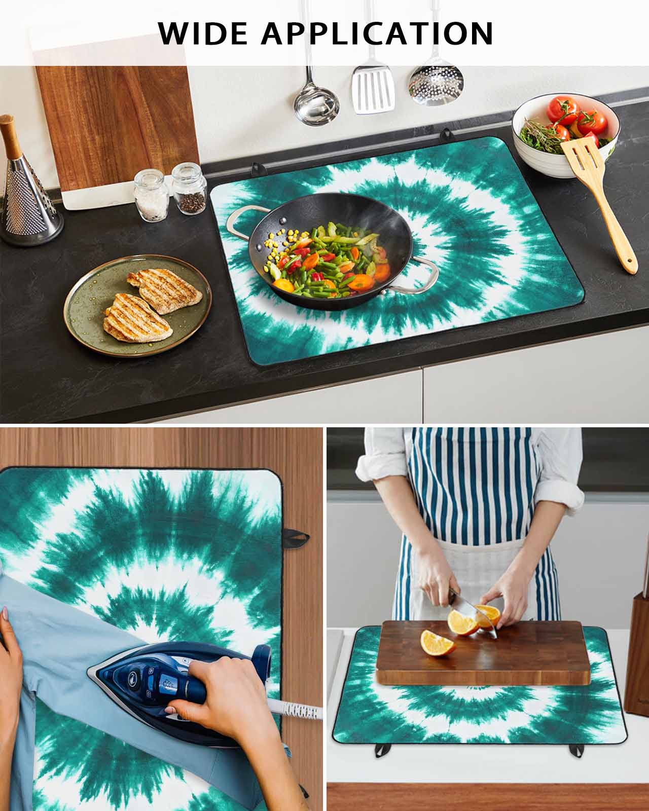 nqOlkjepod Large Induction Cooktop Protector Mat 36"x21", Turquoise Ombre Stove Top Covers for Electric Stove, Country Watercolor Ethnic Tribal Tie Dye Stove Burner Cover Mats, Glass Top Stove Cover