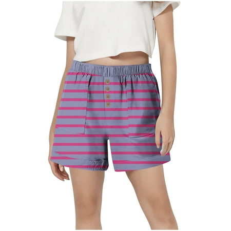 ZACPNCV Girls Sports Shorts Elastic Waistband Drawstring Built-in Liner Lightweight Athletic Running Purple 5-6 Years