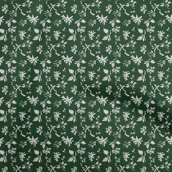 oneOone Cotton Jersey Dark Green Fabric Florals Craft Projects Decor Fabric Printed By The Yard 58 Inch Wide