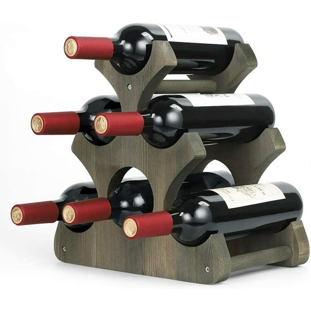 Wine Rack, 6Bottles Wood Wine Bottle Holder, Free Standing Countertop Wine Racks Storage Rustic