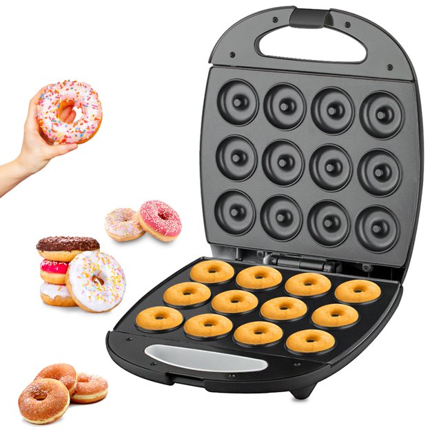 Rapid 16-Mini Donut Maker with Non-Stick Surface - Effortless Operation for Homemade Desserts, Perfect for Parties & Families - Compact ABS Black Baking Machine, Ideal Gift for Weddings/New Homes,