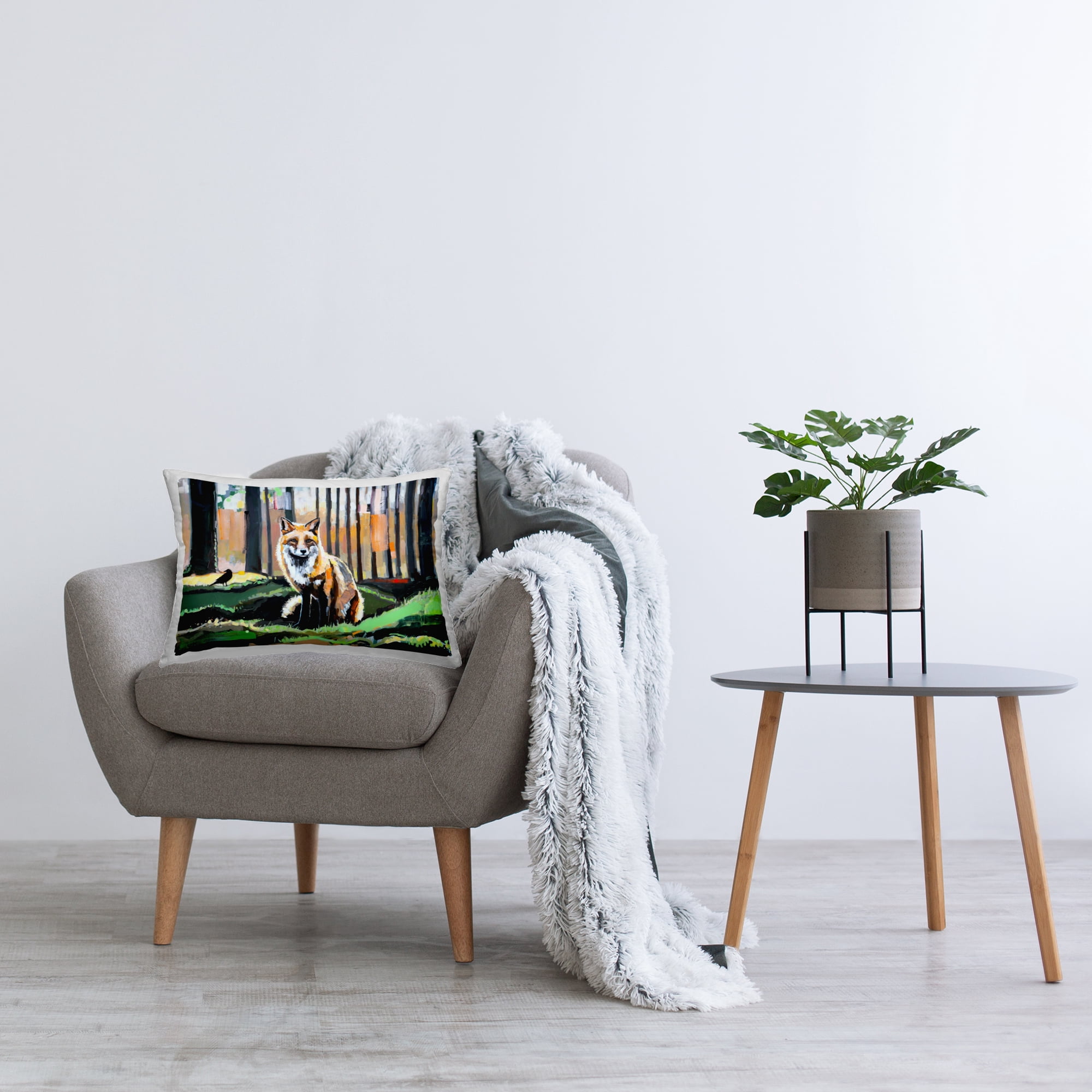 Stupell Industries Fox in Forest Trees Decorative Printed Throw Pillow Design by Adam Swanson.