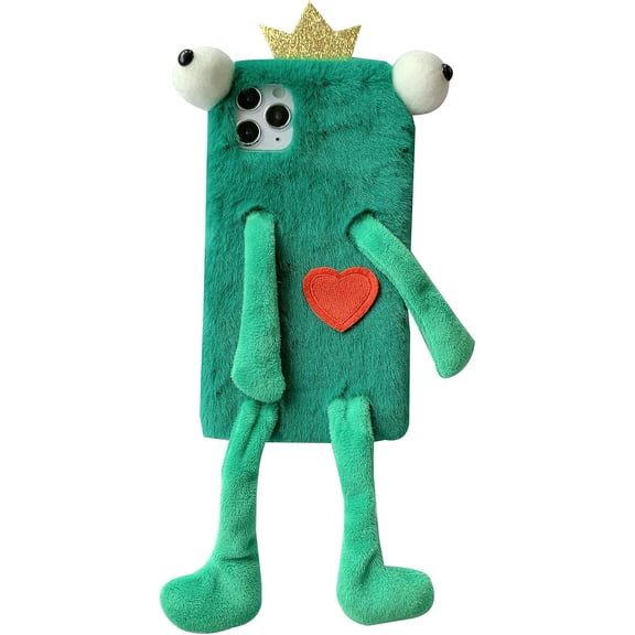 Furry Plush Case Compatible with Apple iPhone XR Phone Case Fluffy 3D Cartoon Girls Cute Winter Warm Hair Handmade Soft TPU Bumper Cover Shockproof Protective Funny Cover(Green Frog)