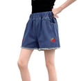 thumbnail image 2 of CPNG Kids Children Girls Daily Denim Shorts Summer Casual Strawberry Embroidery Elastic High Waist Shorts with Pockets(Dark Blue,13-14 Years), 2 of 5