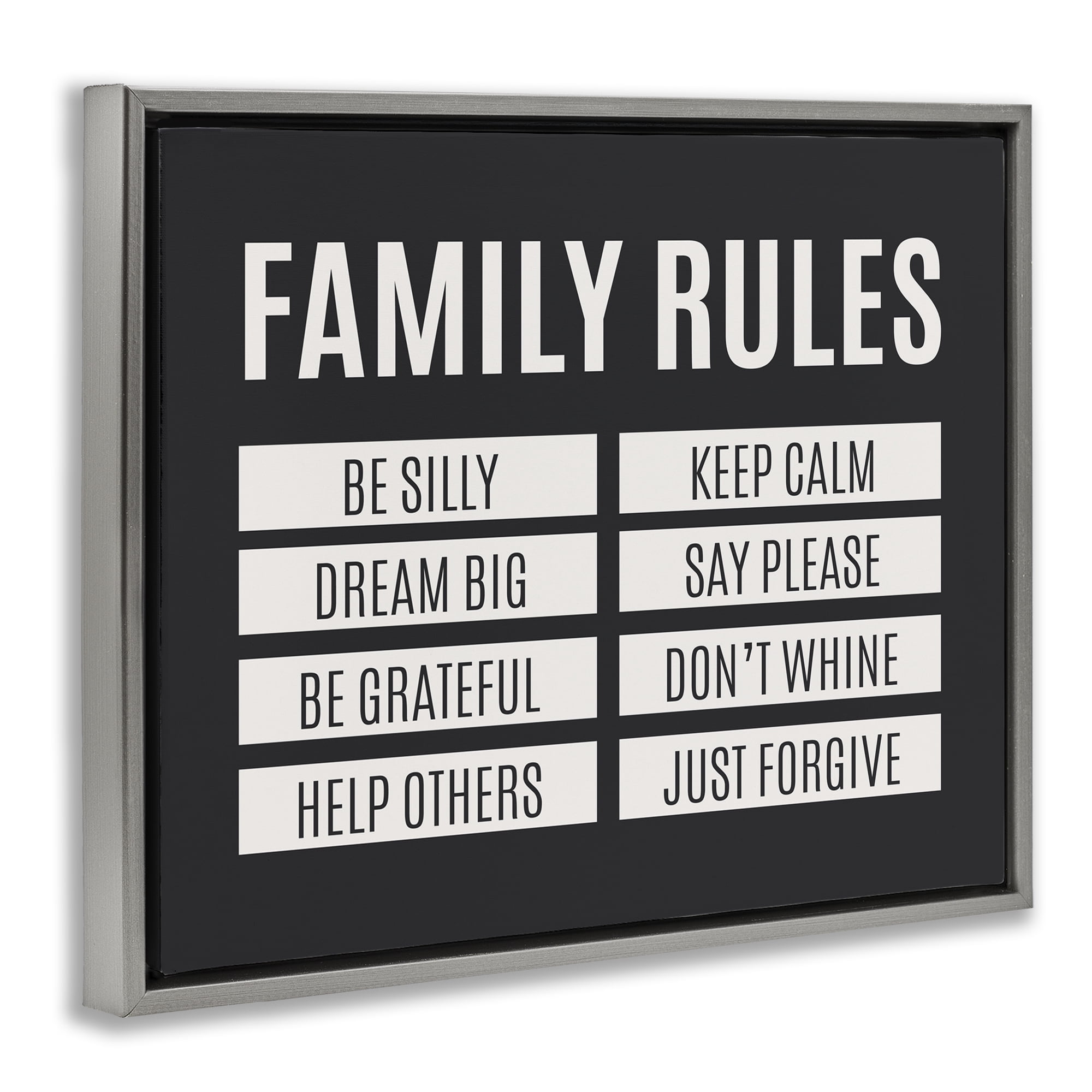 Stupell Industries Family Rules Simple Black Gray Framed Floater Canvas Wall Art, design by SD Graphics Studio