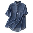 thumbnail image 2 of ZHENHONG Button Down Shirts for Women,Plain Short Sleeve Collared Pocket Tees Casual Loose Button Down Collar Shirt,Blue Women Blouses, 2 of 8