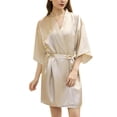 thumbnail image 6 of SELONE Bridal Robe for Wedding Day Short Length Lightweight Solid 3/4 Sleeve Pajamas L Gold, 6 of 6