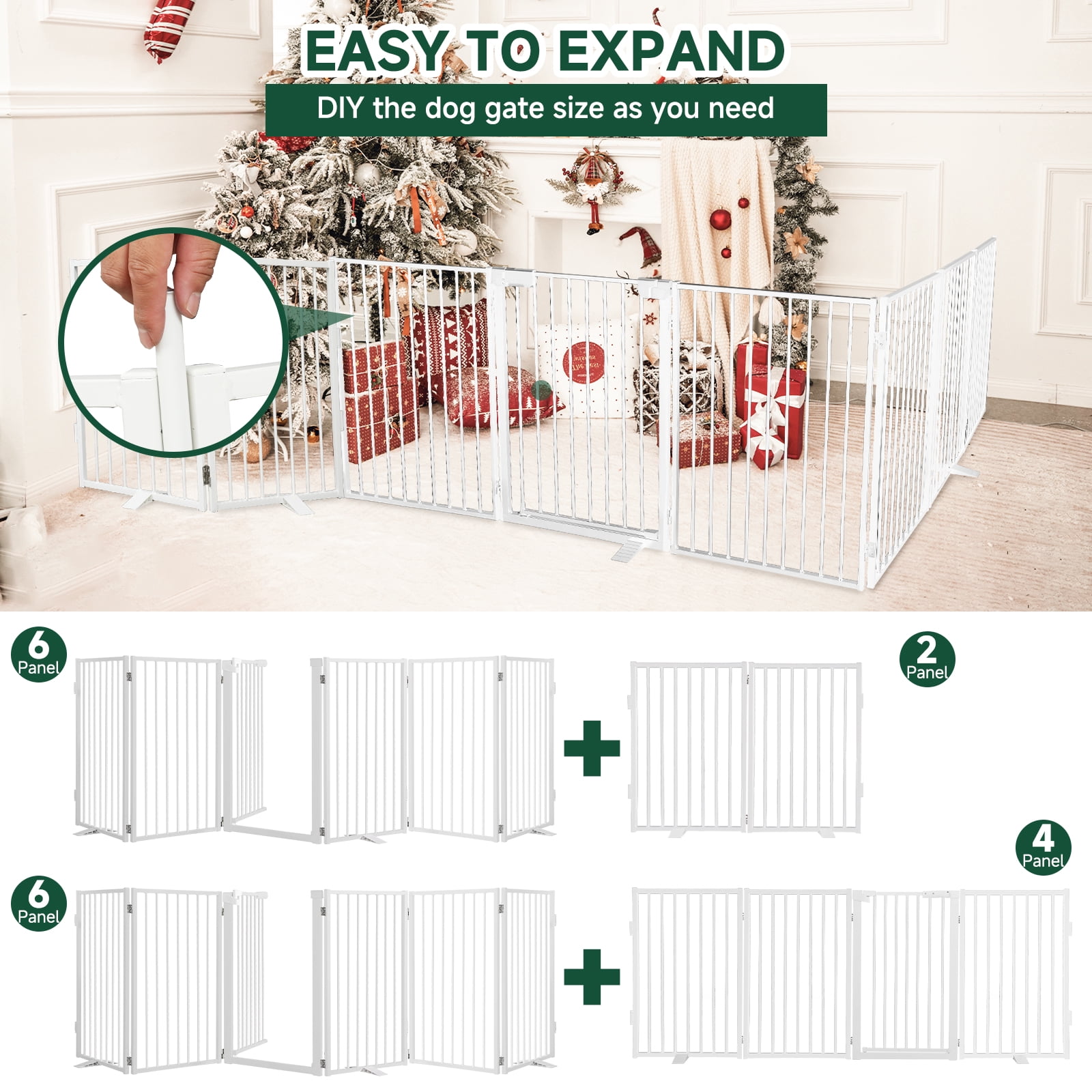 Furggis Pet Playpen, Dog Pen Foldable, Dog Exercise Fence with 6 Panels, 32"H - White