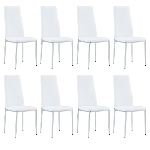 Nmkwnr Pack of 8 Armless Dining Chairs with Metal Legs, Leather Side Chair for Restaurant, Dining Room, Meeting Rooms, White