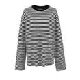 thumbnail image 4 of XAOFW Women's T-Shirts Long Sleeve Crewneck Casual Striped T Shirts Everyday Wear Relaxed Fit Tee Shirts Party Night Breathable Cozy Tops, 4 of 4