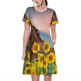 thumbnail image 1 of Disketp Horse Sunflowers para Vestido de Manga Corta para Mujeres, Vestidos de Verano para Mujeres, Casual y Holgado para la Playa, 1 of 6