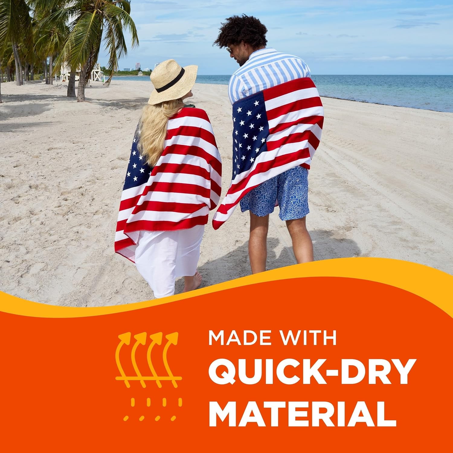 Kaufman - American Flag Beach Towels | 100% Cotton with Ends Hemmed | 30" x 60" | Colorful Soft & Absorbent Pool Towels for Adults and Kids. (6 PACK)
