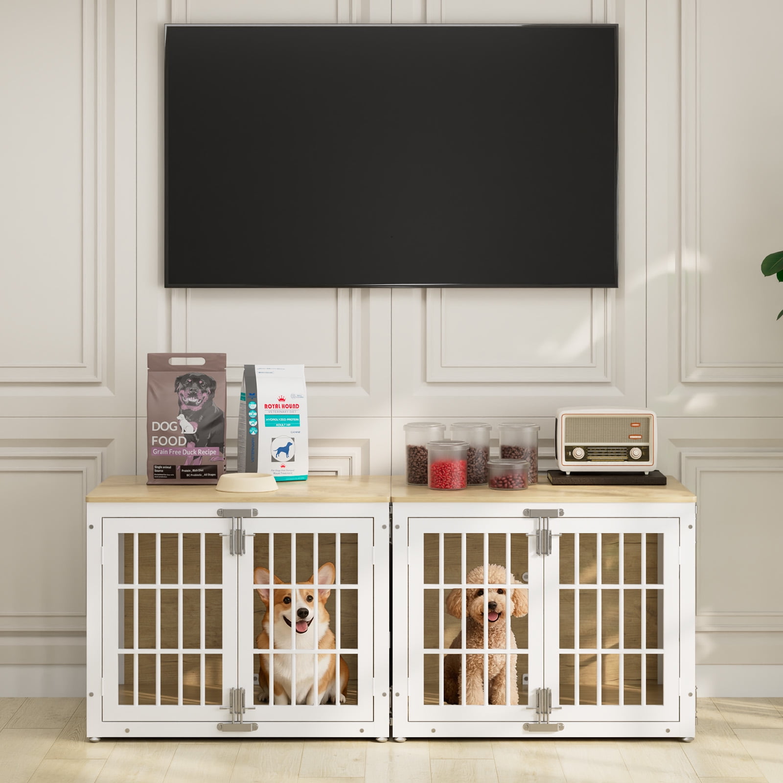 33'' Heavy Duty Dog Crate Furniture with 3 Doors,Wooden Side End Table Indoor Combination Dog Cage For Small to Medium Dog Extra-Large