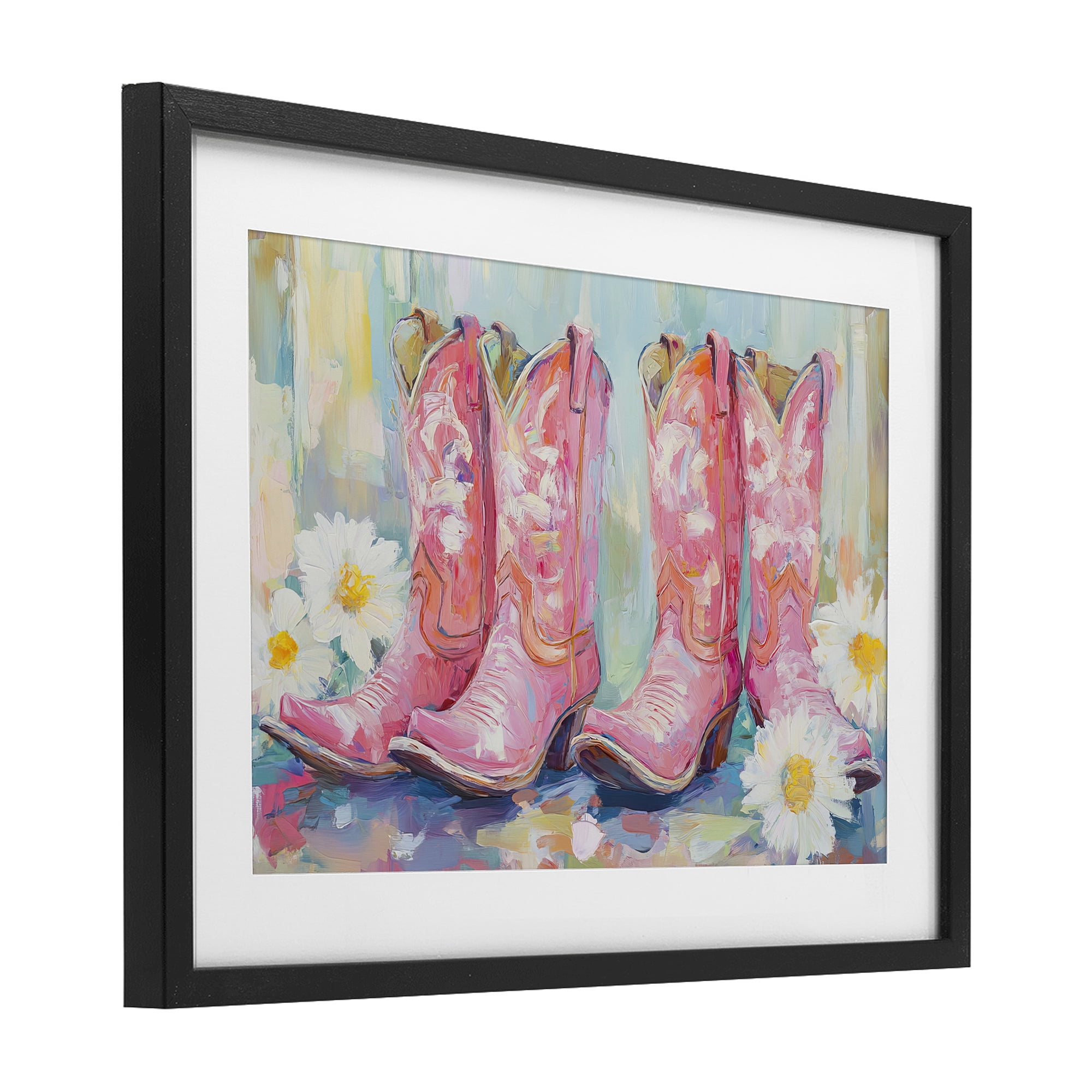 Stupell Industries Pink Cowgirl Boots Pairs Black Framed Print Under Glass, design by Tina LeCour