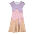 thumbnail image 3 of ZHOGXU Toddler Kids Girls Summer Dress Short Sleeve Round Neck Ice Cream Printed Flowy Lightweight Fashion Dresses For Casual Daily Wear,Purple,6-7 Years, 3 of 5