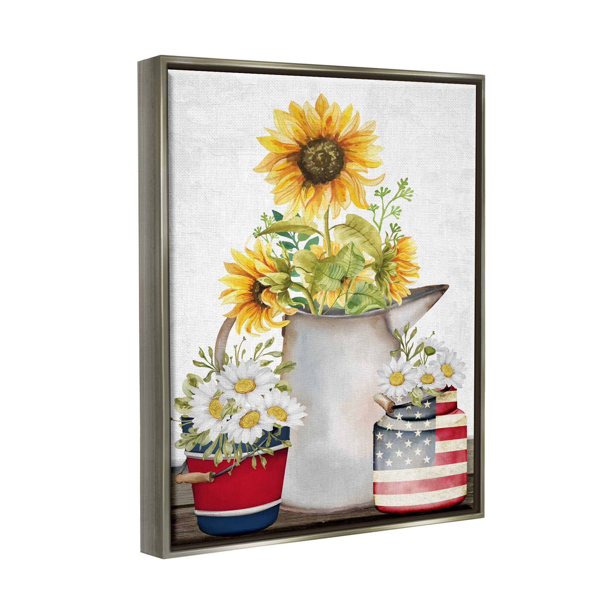 Stupell Industries Americana Flower Bouquets Botanical & Floral Painting Gray Floater Framed Art Print Wall Art, 17 x 21