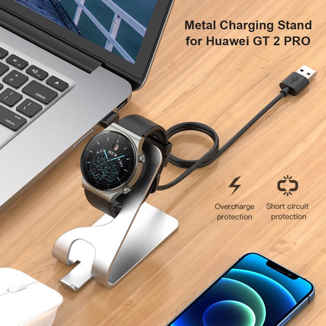 Soporte de estación de cargador de reloj inteligente de aluminio metálico para reloj Huawei (plata)