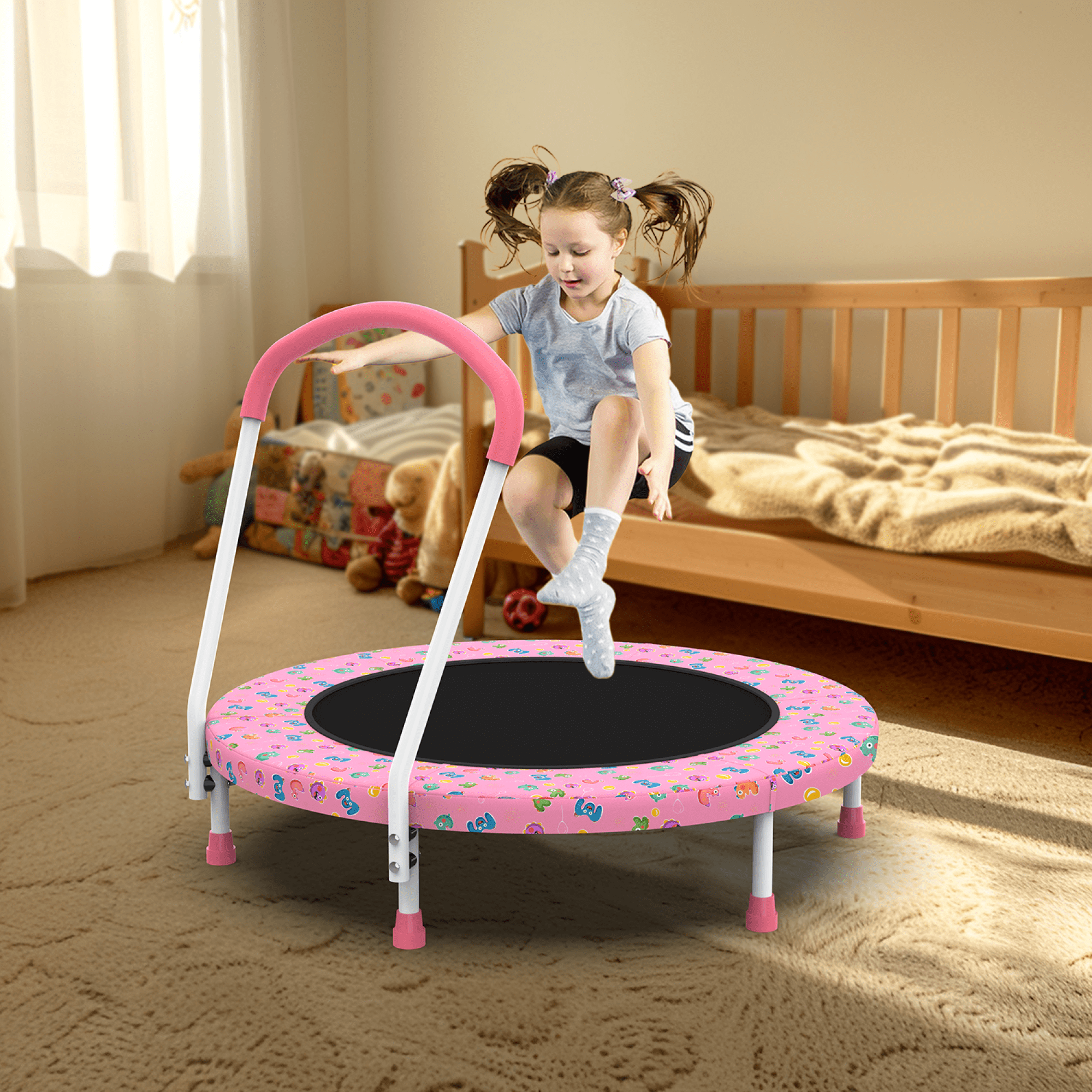 Leumius 36" Trampoline for Kids,3 Foot Indoor Outdoor Trampoline with Foam Handle,No-Gap Safe Design,Kid Trampoline with Safety Enclosure Net for Boys Girls, Ages 1-8,Pink