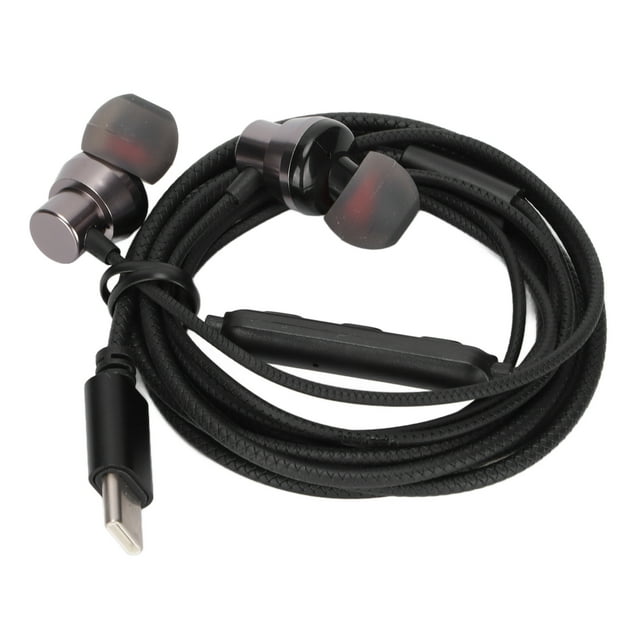 Wired Headphone, Ergonomic Design Built In Microphone Wired Earphone Strong Tensile Resistance For Smart Phone For PC Type C Black 1.2m Fish Scales Line