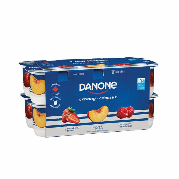 Yogourt crémeux Danone, saveur fraises / peches / framboises (emballage de 16)
