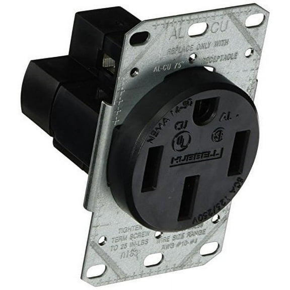 HUBBELL WIRING RR450F 50 Amp 3-Pole 4-Wire Range and Dryer Receptacle, Black