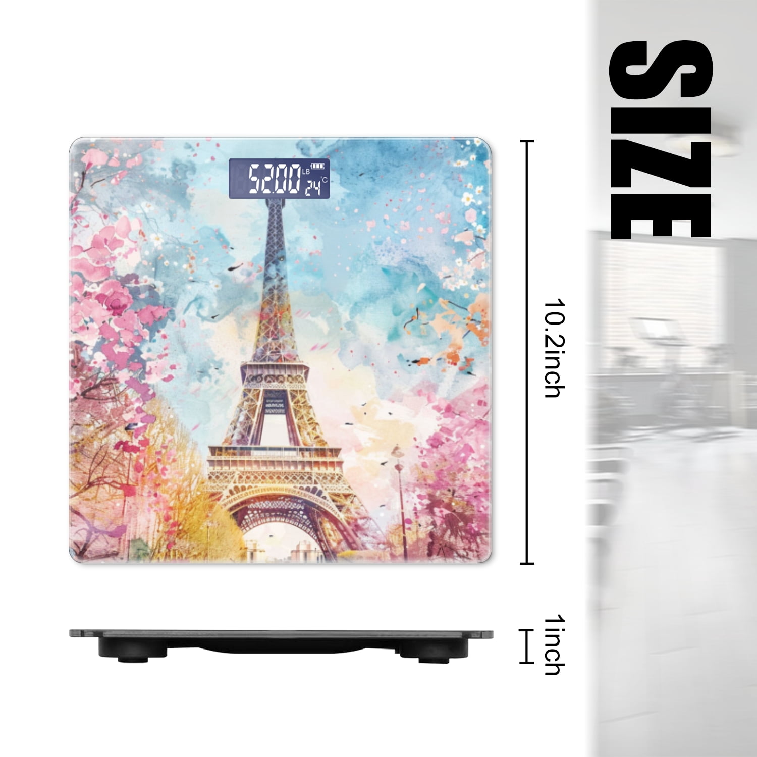 Bathroom Scale, Highly Accurate Digital Body Scale,Precisely Measures Weight up to 400 lbs-Watercolor Painting Of The Eiffel Tower