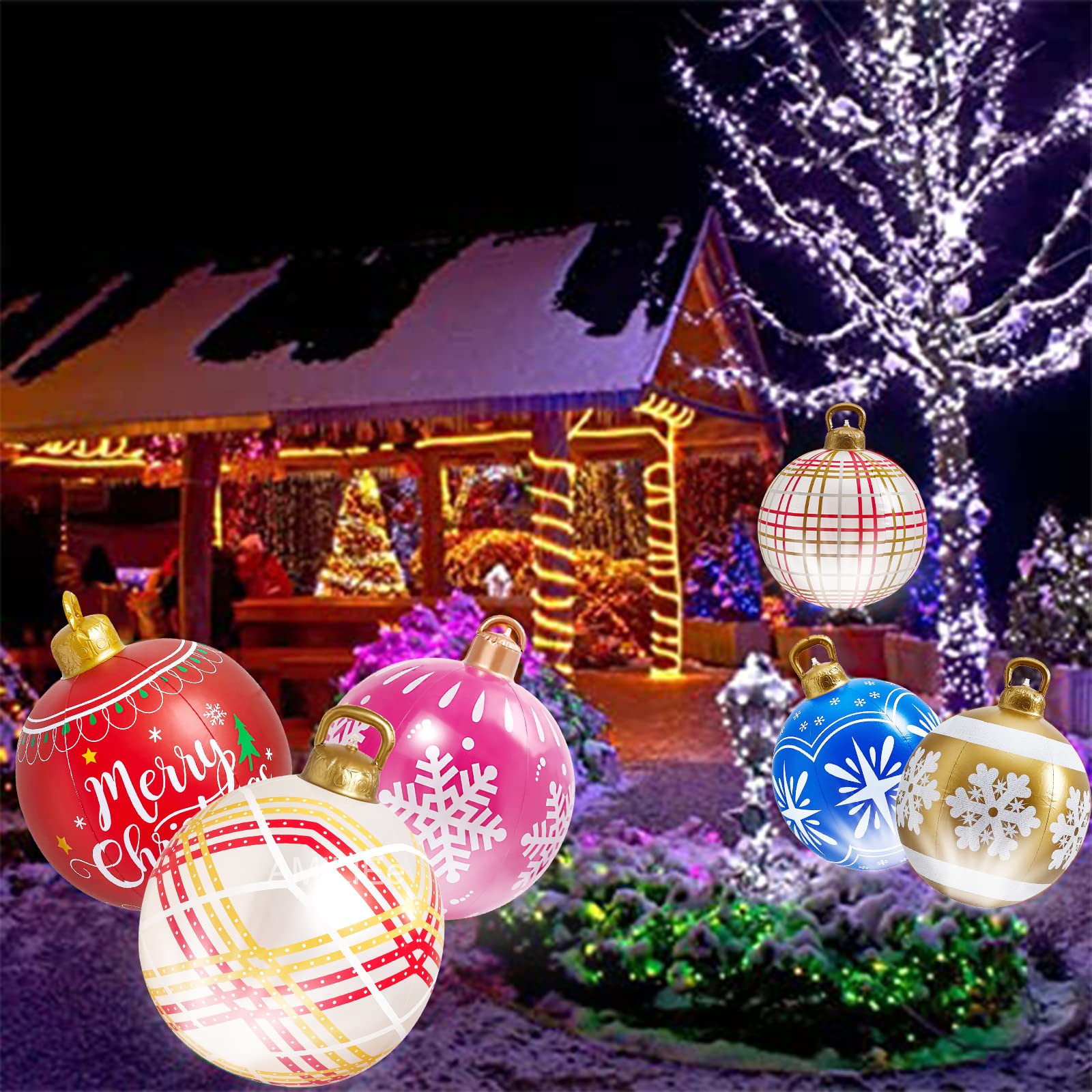 Light Up PVC Inflatable Christmas Ball 24 Inch Large Outdoor Decorated
