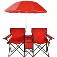 thumbnail image 1 of Costway Chaise Double de Pique-Nique Pliante Portable avec Parasol, Table, Glacière, Plage, Camping, Rouge, 1 of 9