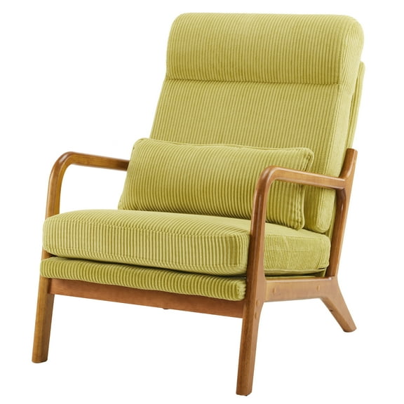 NNYYS Mid-Century Modern Accent Chair, Living Room Chairs with Pillow Corduroy Upholstered Lounge Armchair with Solid Wood Frame & Soft Cushion for Bedroom, Reading Room,Green