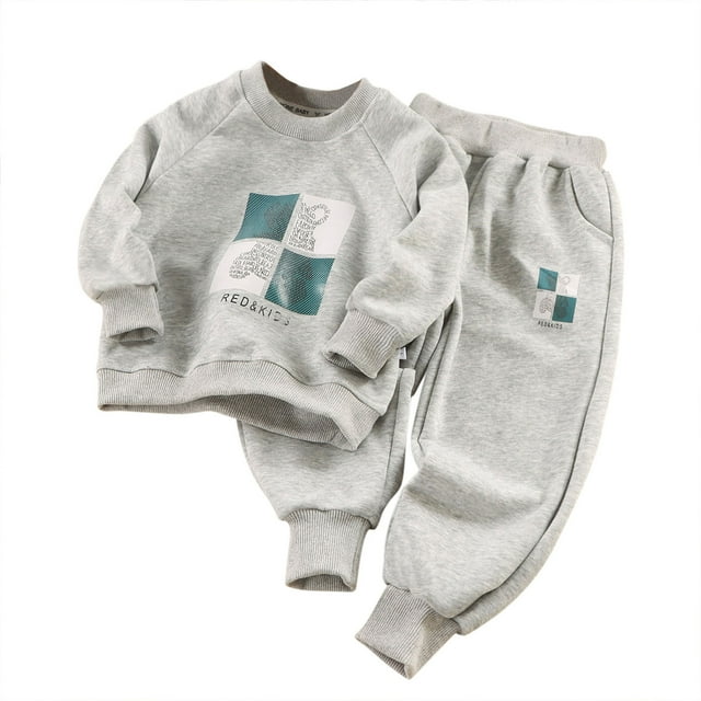 Kids 2 Piece Set Winter Print Sweatshirt and Drawstring Sweatpants,Long Sleeve Dress